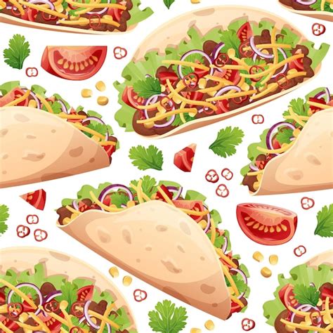 Padrão sem emenda tacos textura comida mexicana tradicional