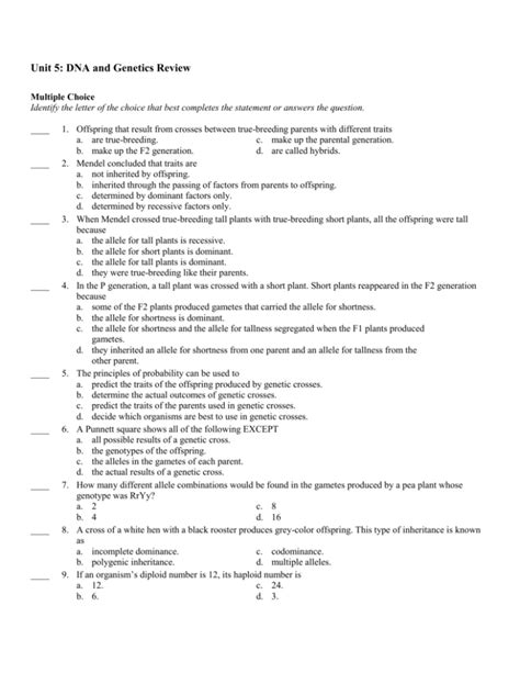 Unit Genetics Vocabulary