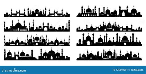 Arabic Architecture Silhouette Mosque Roof Islamic Cityscape Panorama