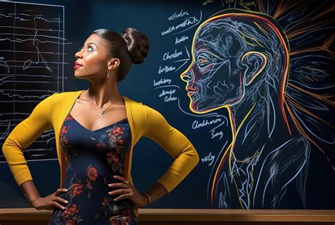 Premium Photo Woman Standing In Front Of Chalk Board With Muscles