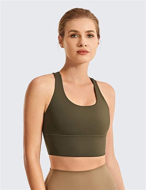 Crz Yoga Strappy Sports Bras For Women Longline Wirefree Padded Medium Support Yoga Bra Top Camo