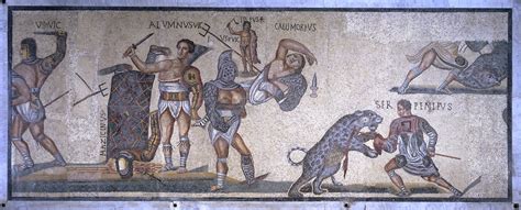 Floor Mosaic With Gladiators And Hunters Roman Art