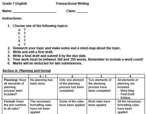 English HL Writing Rubric Teacha