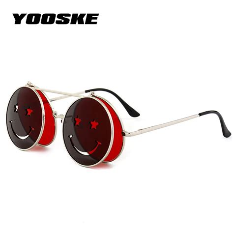 Yooske Steampunk Sunglasses Men Women Metal Eyeglasses Round Smiley