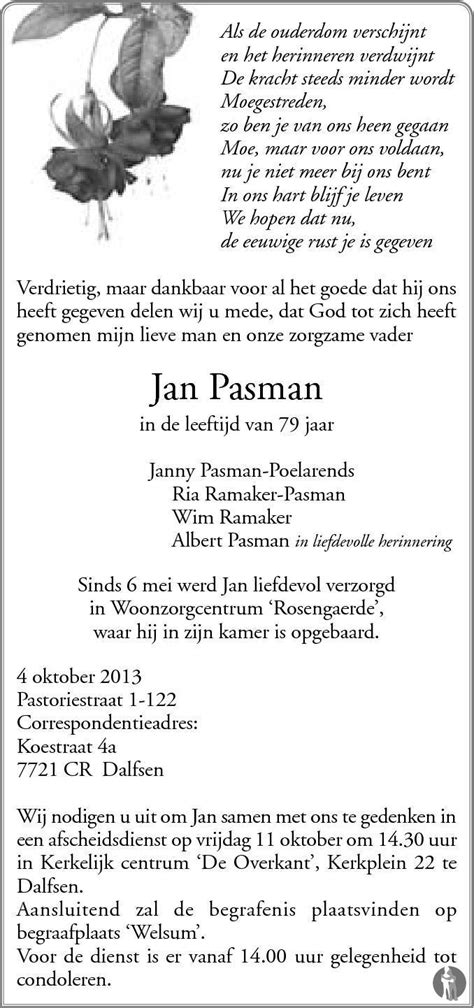 Jan Pasman Overlijdensbericht En Condoleances Mensenlinq Nl