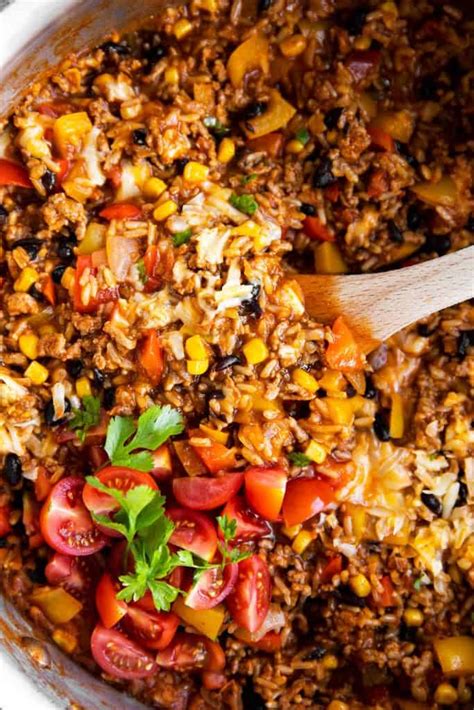 One Pot Mexican Beef And Rice Skillet