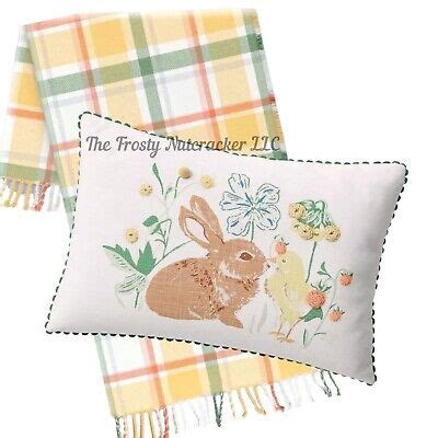 Threshold Easter 2024 Bunny Chick Lumbar Pillow Green Gold Plaid