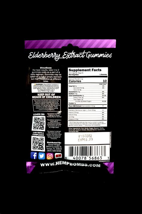 20 Count Elderberry Extract Cbd Gummies Cbd277 Hemp Bombs Distributors