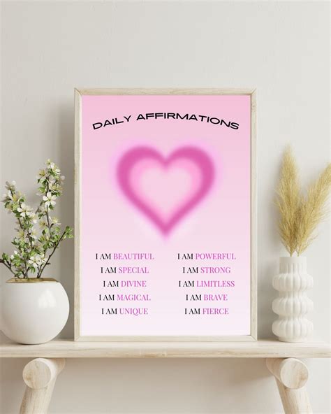 Self Love Positive Affirmation Printable Wall Art Aura Posters Pink