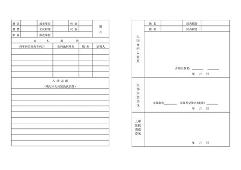 入团志愿书表格图片格式及范文