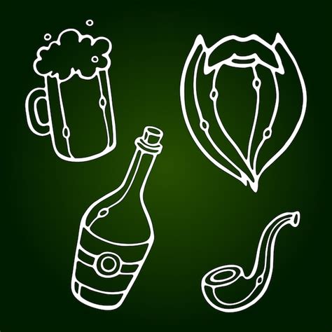 Premium Vector Happy Saint Patricks Day White Doodle Outline Set