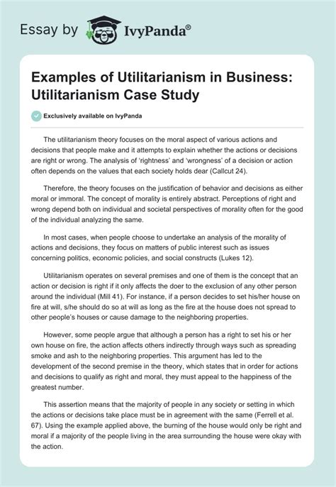 Examples Of Utilitarianism In Business Utilitarianism Case Study