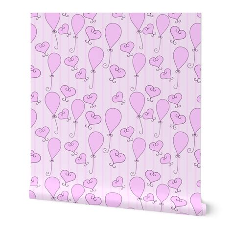 Pink Hearts And Balloons On A Striped Wallpaper Spoonflower