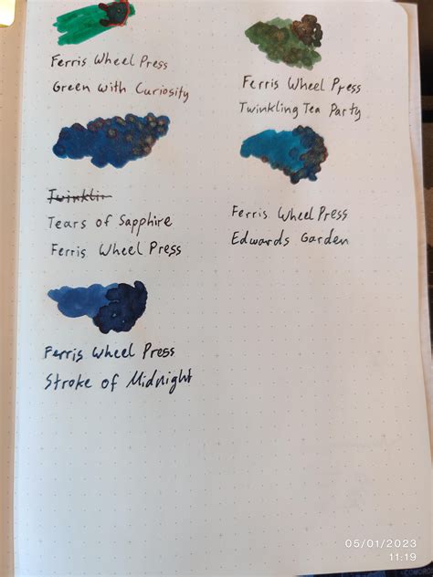 First Ink Swatches - Ferris Wheel Press Collection : r/fountainpens