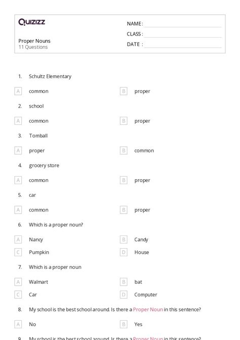 50 Proper Nouns Worksheets For 2nd Grade On Quizizz Free And Printable