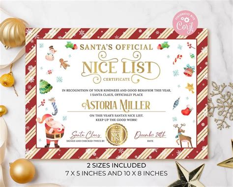 Santa Claus Official Nice List Certificate Editable Elf Nice List