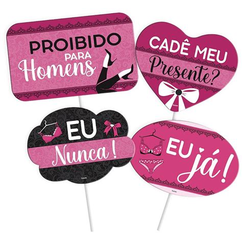 KIT PLACAS FESTA CHÁ DE LINGERIE 04 UNIDADES FESTCOLOR LOJA DO