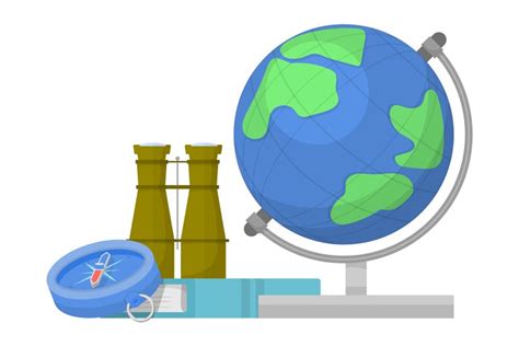 Geography symbol. Cartoon tools for travel and exploration