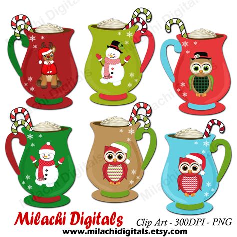 Christmas Clipart Hot Chocolate Clipart Vector Graphics Etsy