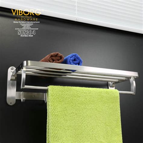 Viborg Deluxe Sus304 Stainless Steel Foldable Wall Mounted Bathroom Towel Rack Shelf Towel