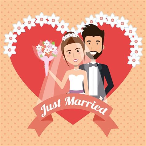 Free Vector Just Married Couple With Car Avatars Characters