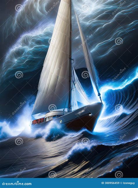 A Sailboat Caught In A Storm At Sea Stock Illustration Illustration