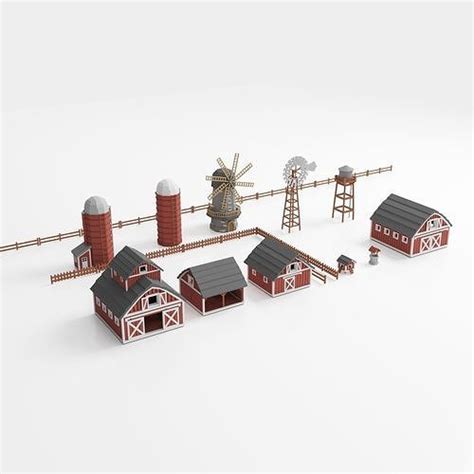 D Model Farm Buildings Vr Ar Low Poly Cgtrader