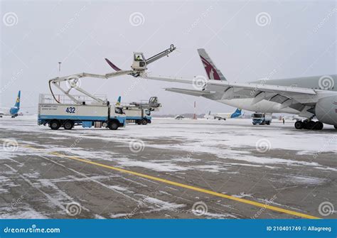 Ukraine Kyiv February 12 2021 De Icing The Aircraft Before The