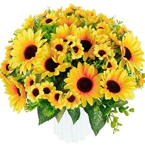 Whonline 4 Bunches Sunflowers Artificial Flowers Bouquets with Stems Silk, Fake Fall Sunflower ...