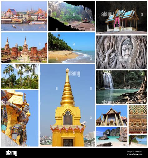 Travel Photo Collage From Thailand Collage Includes Major Landmarks Like Bangkok Ayutthaya