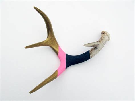 Gold Pink And Navy Striped Painted Antler Extra Small