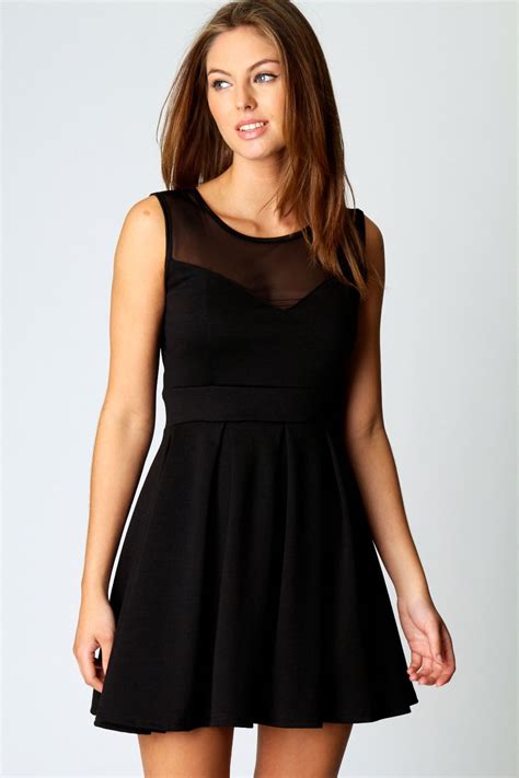 Boohoo Womens Ladies Cheryl Polyester Skater Dress With Mesh Top Ebay