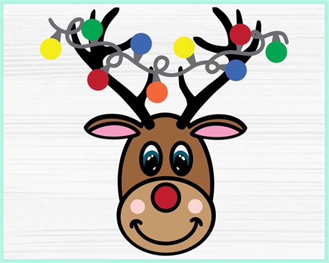 Reindeer Svg Reindeer Head With Lights Svg Christmas Lights Etsy