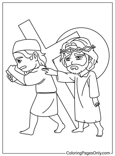 Simon Carried The Cross To Support Jesus To Color Free Printable