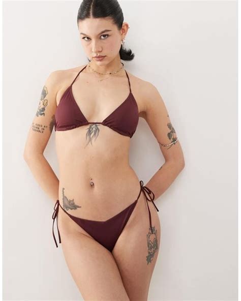 Monki Mix And Match Tie Side Bikini Bottom In Natural Lyst