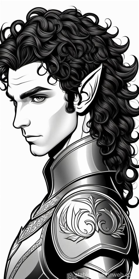 Elf in Fantasy Armor with Black Curly Hair | Stable Diffusion Online