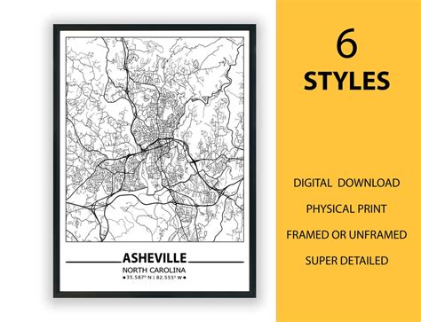 Asheville Map Print Map of Asheville City Map Art Asheville - Etsy