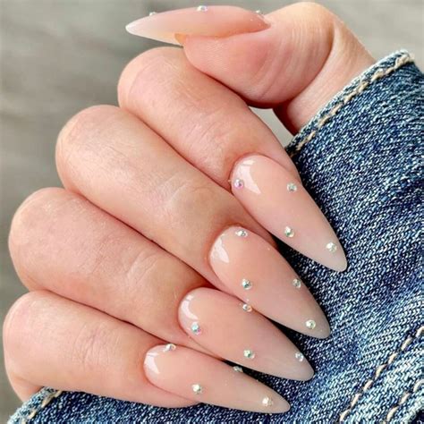 Nude Press On Nails Neutral Nails With Crystals Etsy