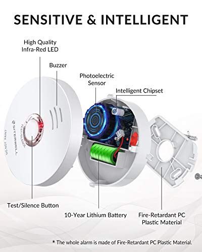 SITERWELL Smoke Detector 10 Year Fire Alarm Smoke Detector With Built