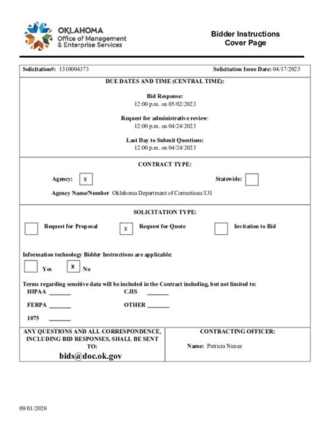 Fillable Online Contract Bidder Instructions Template For Solicitation