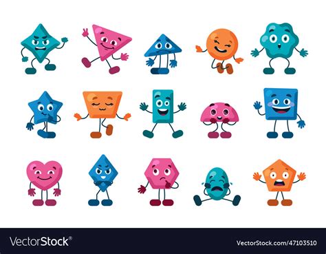 Shapes with eyes geometric figures cartoon Vector Image