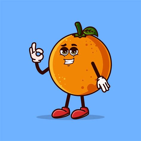 Cute Orange fruit character with cool emoji and OK gesture. Fruit character icon concept ...