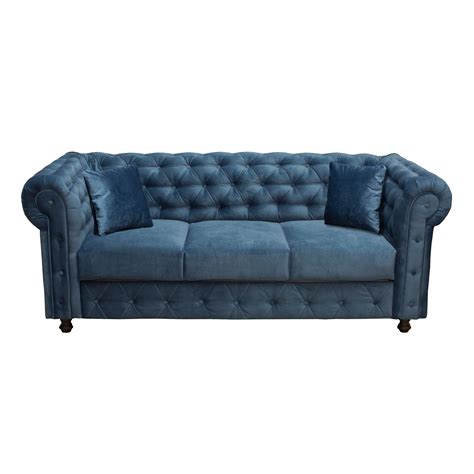 Dedeman Canapea Extensibila 3 Locuri Chesterfield Albastra 215 X 90