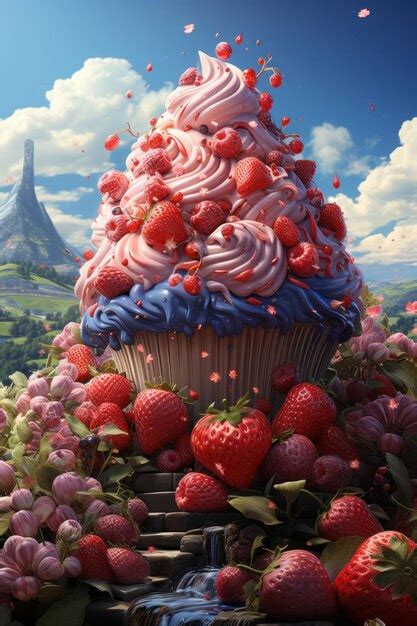 Premium Ai Image A Cupcake With Berries And Strawberries On It