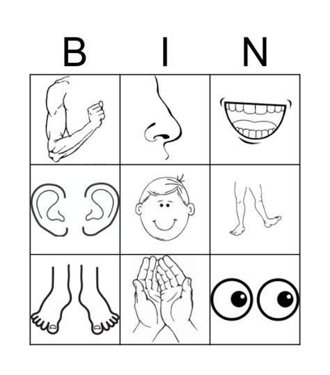 Body Parts Bingo Card Fundraisingnest