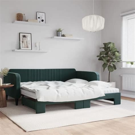 Vidaxl Lit De Jour Et Gigogne Et Matelas Vert Fonc X Cm Velours