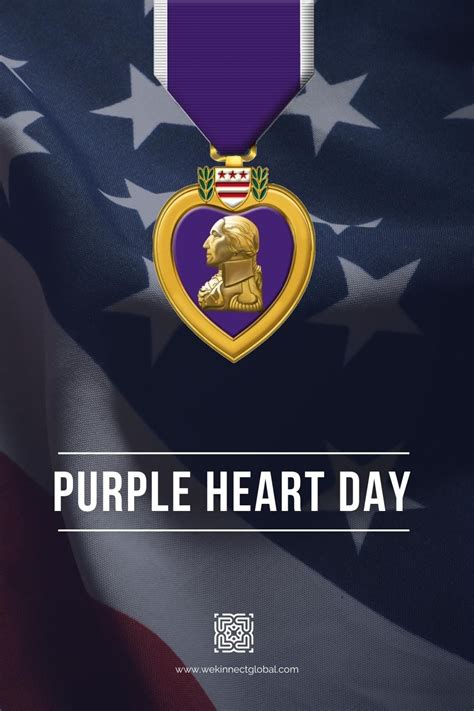 The Purple Heart Day Poster Is Displayed With An American Flag And