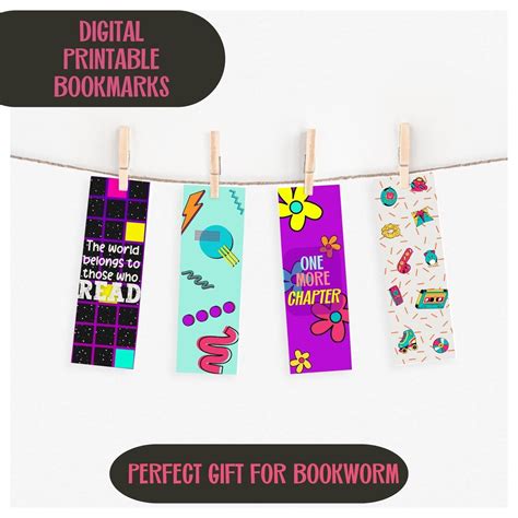 Printable Retro Neon Bookmarks 90s Inspired For Book Nook Accessory For