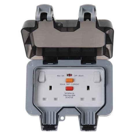 Weatherproof 2 Gang 13A IP66 Switched RCD Socket Latching