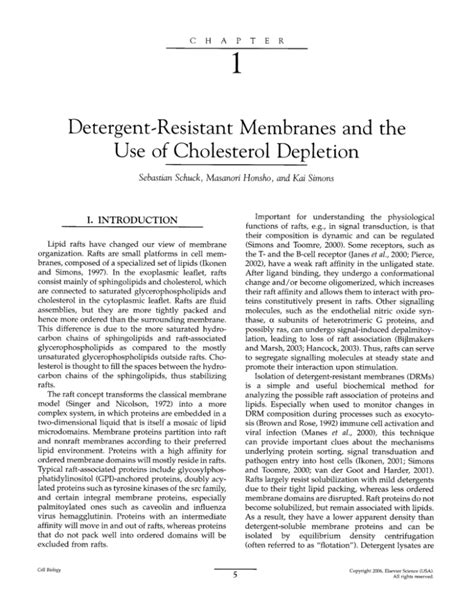 Detergent Resistant Membranes And The Use Of Cholesterol Depletion